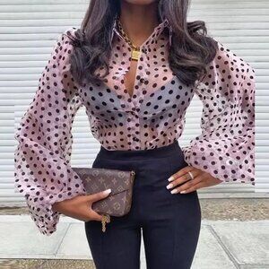 Nasty Gal Polka Dot Button Up Shirt